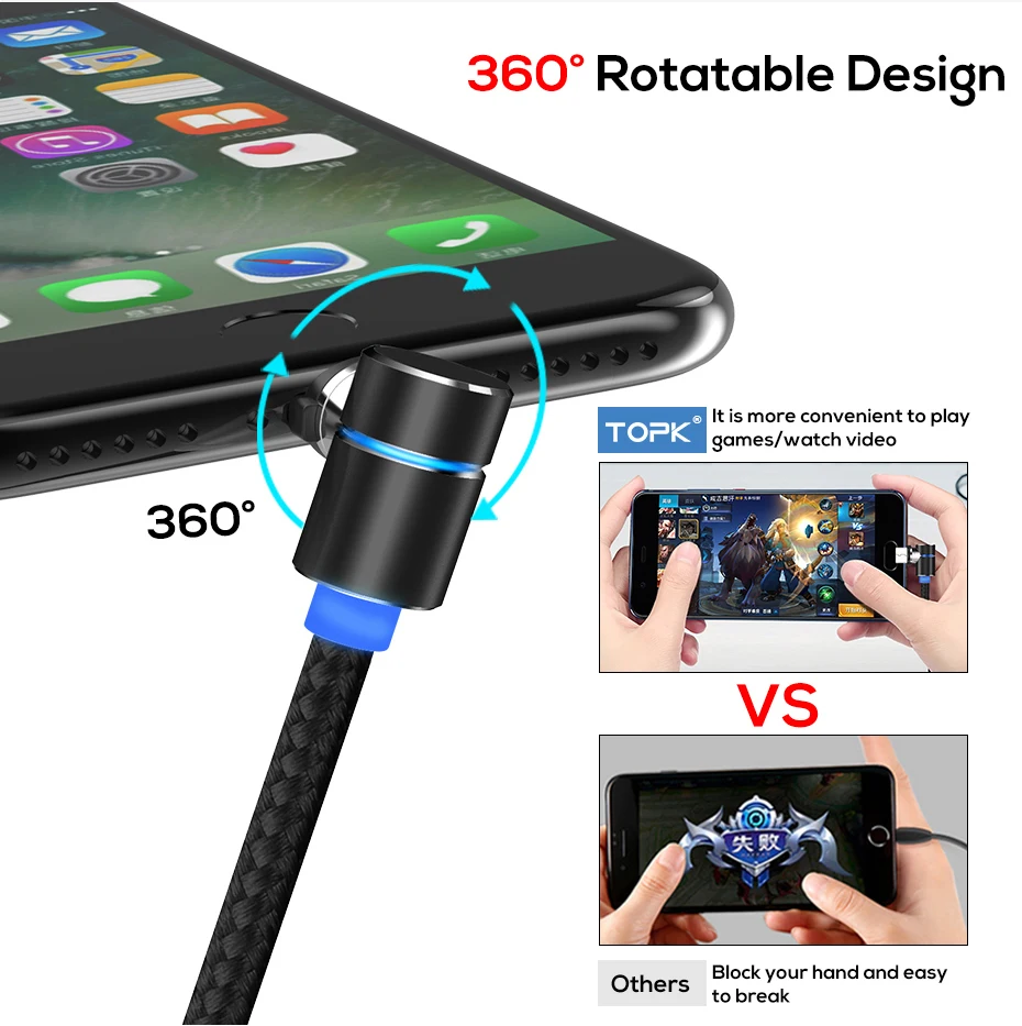 2019 Hot Sale Elbow Magnetic Fast Charging USB Cable Magnet Charger Cable for Mobile Phone - ANKUX.COM
