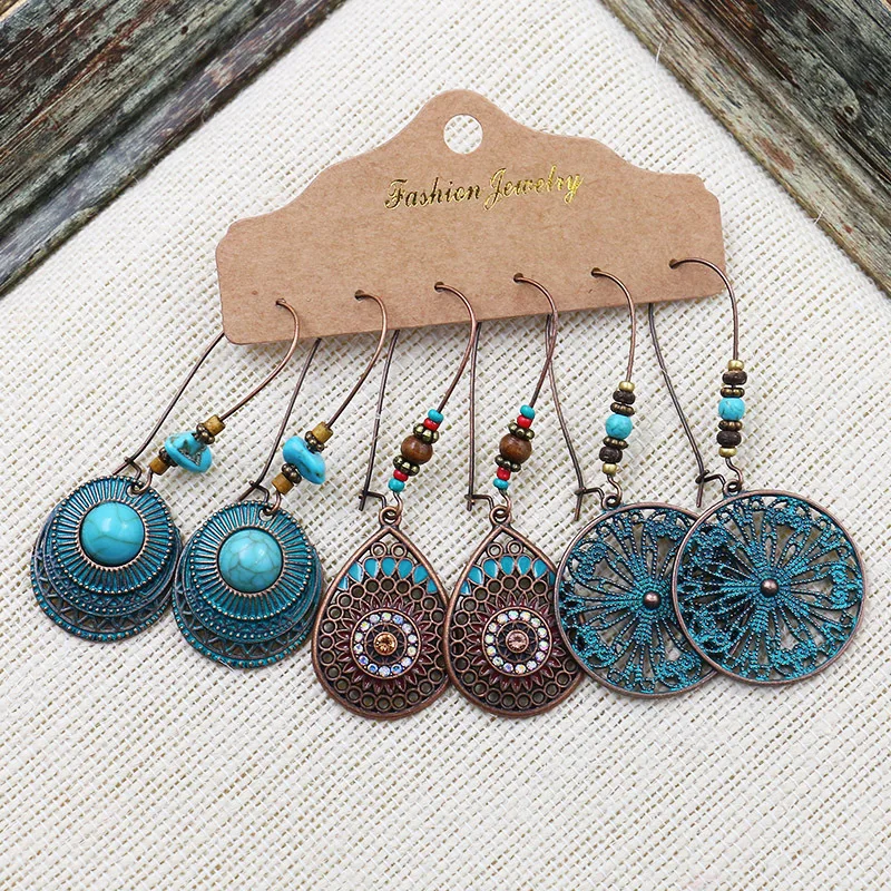 Boho Green Gypsy Hollow Round Flowers Statement Drop Jewelry for Women's Turquoise Leaf Earring Set, Silver
Boho Green Gypsy Hollow Round Flowers Statement Drop Jewelry for Women's Turquoise Leaf Earring Set, Silver