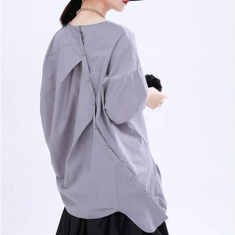 2021 Fashion Cotton Irregular Button Blouse Short-sleeved T Shirt Women Casual T-shirt, White/black/gray
2021 Fashion Cotton Irregular Button Blouse Short-sleeved T Shirt Women Casual T-shirt, White/black/gray