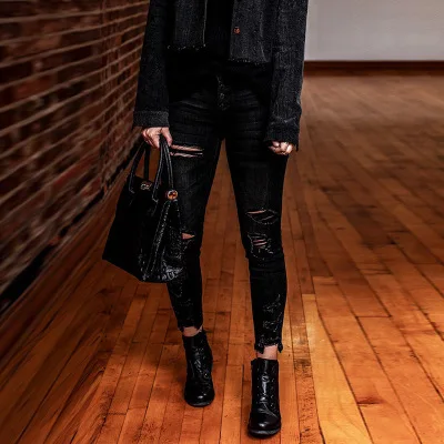 2021 Spring and Summer New Women's Breasted Black Torn Elastic Pants Ankle-length Pants Jeans
2021 Spring and Summer New Women's Breasted Black Torn Elastic Pants Ankle-length Pants Jeans