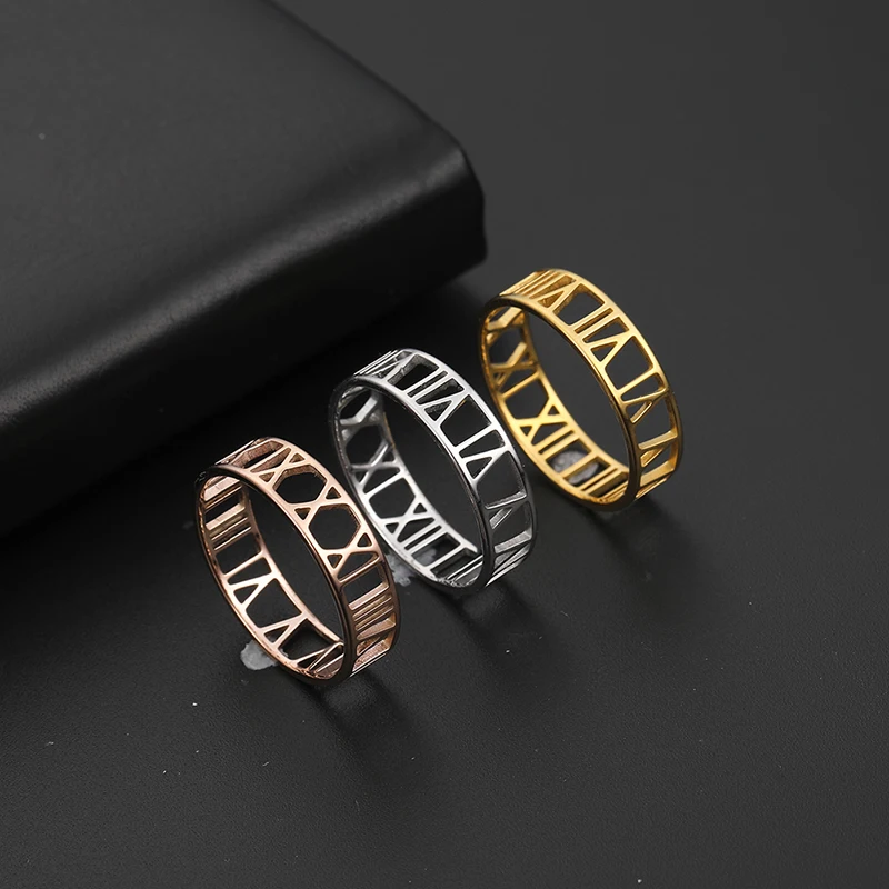 Hollow 12 Custom Roman Numerals Ring Master Your Time Rose Gold Stainless Steel Jewelry Lovers' Wedding Bands Latest Designs
Hollow 12 Custom Roman Numerals Ring Master Your Time Rose Gold Stainless Steel Jewelry Lovers' Wedding Bands Latest Designs