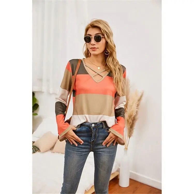 Latest Design Plus Size Tops Women Shirts Colour Striped Cross Lace Ladies' Blouses O-Neck Flared Sleeves Women Tops
Latest Design Plus Size Tops Women Shirts Colour Striped Cross Lace Ladies' Blouses O-Neck Flared Sleeves Women Tops