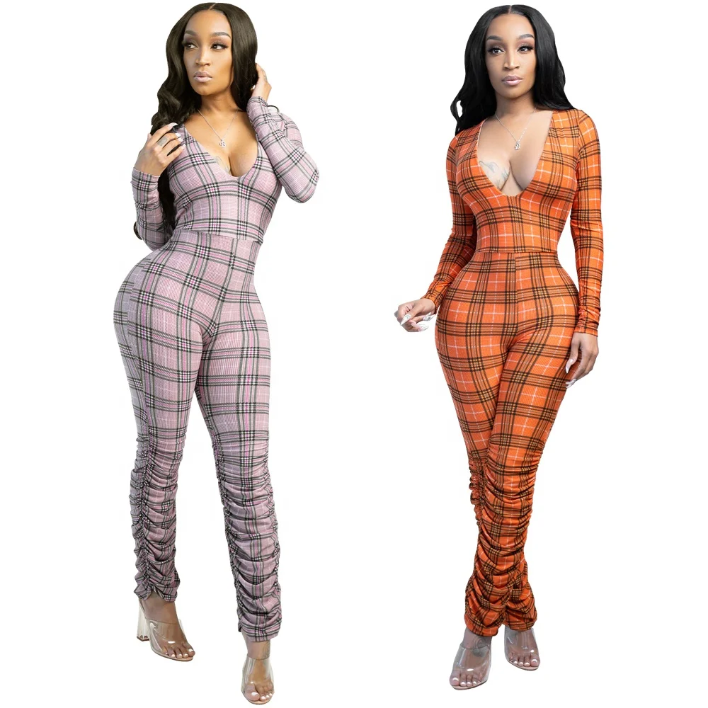 2021 Deep V Neck Pleated Stacked Bodycon Plaid Jumpsuit Women, Pink plaid, orange plaid
2021 Deep V Neck Pleated Stacked Bodycon Plaid Jumpsuit Women, Pink plaid, orange plaid