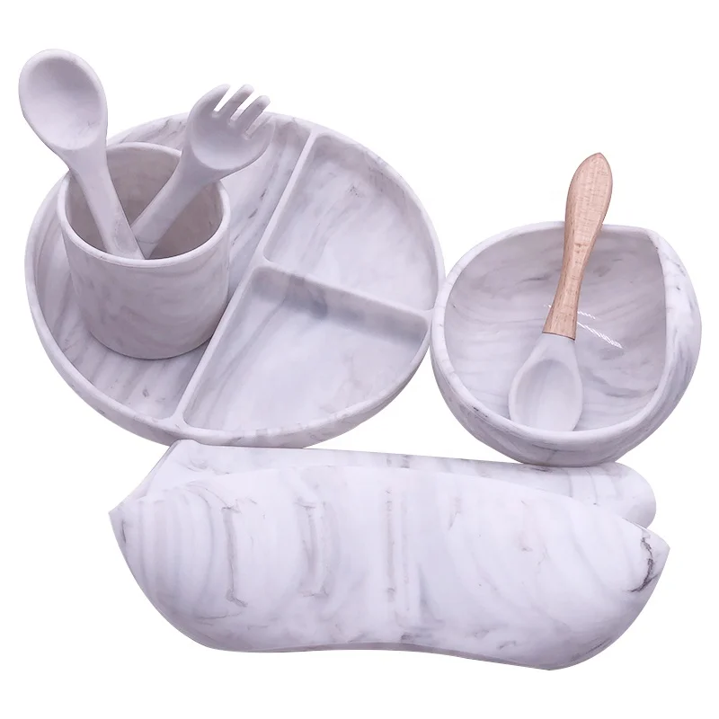 Food grade silicone plate sets marble silicone bowl with bibs dinner plate with spoon and fork, 15
Food grade silicone plate sets marble silicone bowl with bibs dinner plate with spoon and fork, 15