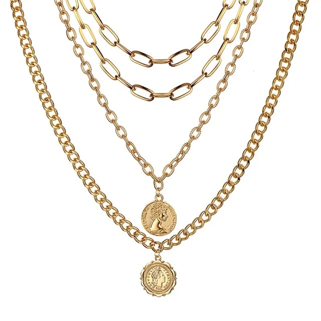 Stainless Steel Gold Plated Multi layer Thick Chain Necklace Coin Avatar Pendant Necklace Jewelry Women, Picture shows
Stainless Steel Gold Plated Multi layer Thick Chain Necklace Coin Avatar Pendant Necklace Jewelry Women, Picture shows