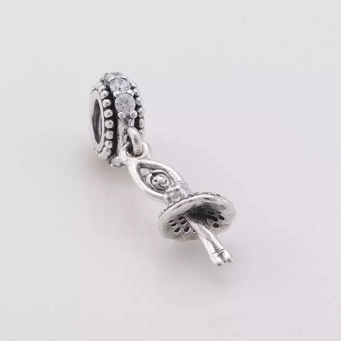 

925 Sterling Silver Ballerina Dangle Bead with cz Fits European Style Jewelry Charm Bracelets