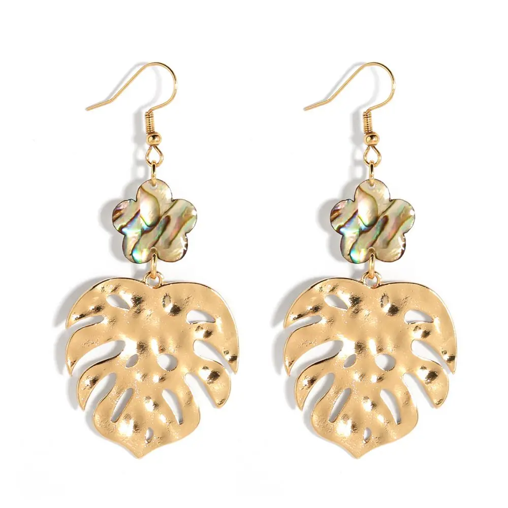 Hawaiian hot sale 18k gold plated mother of pearl flower leaf drop fall earrings for women wholesale
Hawaiian hot sale 18k gold plated mother of pearl flower leaf drop fall earrings for women wholesale