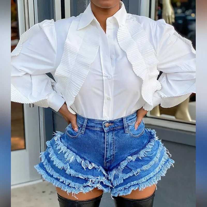 XLL-street fashion tassel flared denim summer short jeans pants for women, As picture or customized color
XLL-street fashion tassel flared denim summer short jeans pants for women, As picture or customized color