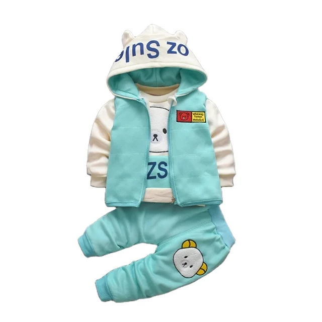New winter baby clothes suit Cartoon bear plus velvet padded hooded zipper vest three children's wear, 3 colors are available
New winter baby clothes suit Cartoon bear plus velvet padded hooded zipper vest three children's wear, 3 colors are available