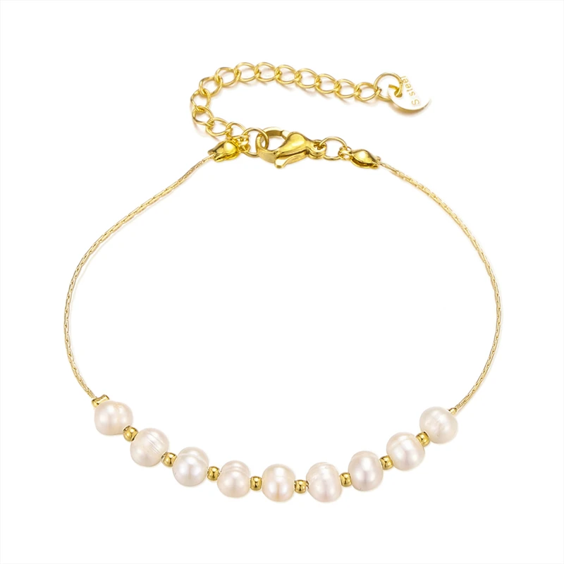 

Freshwater Pearl Stainless Steel Women Gift Dainty PVD 18k Gold Chain Bracelet
