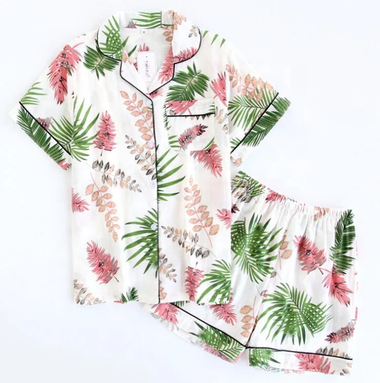 Hot sale products leaf printed cotton yarn summer cotton pajamas women suit, Pink/green
Hot sale products leaf printed cotton yarn summer cotton pajamas women suit, Pink/green