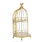 Luxury Vintage Two Tier Iron Gold Plated Dessert Stand Wedding Party Gold Bird Cage Design Cake Stand