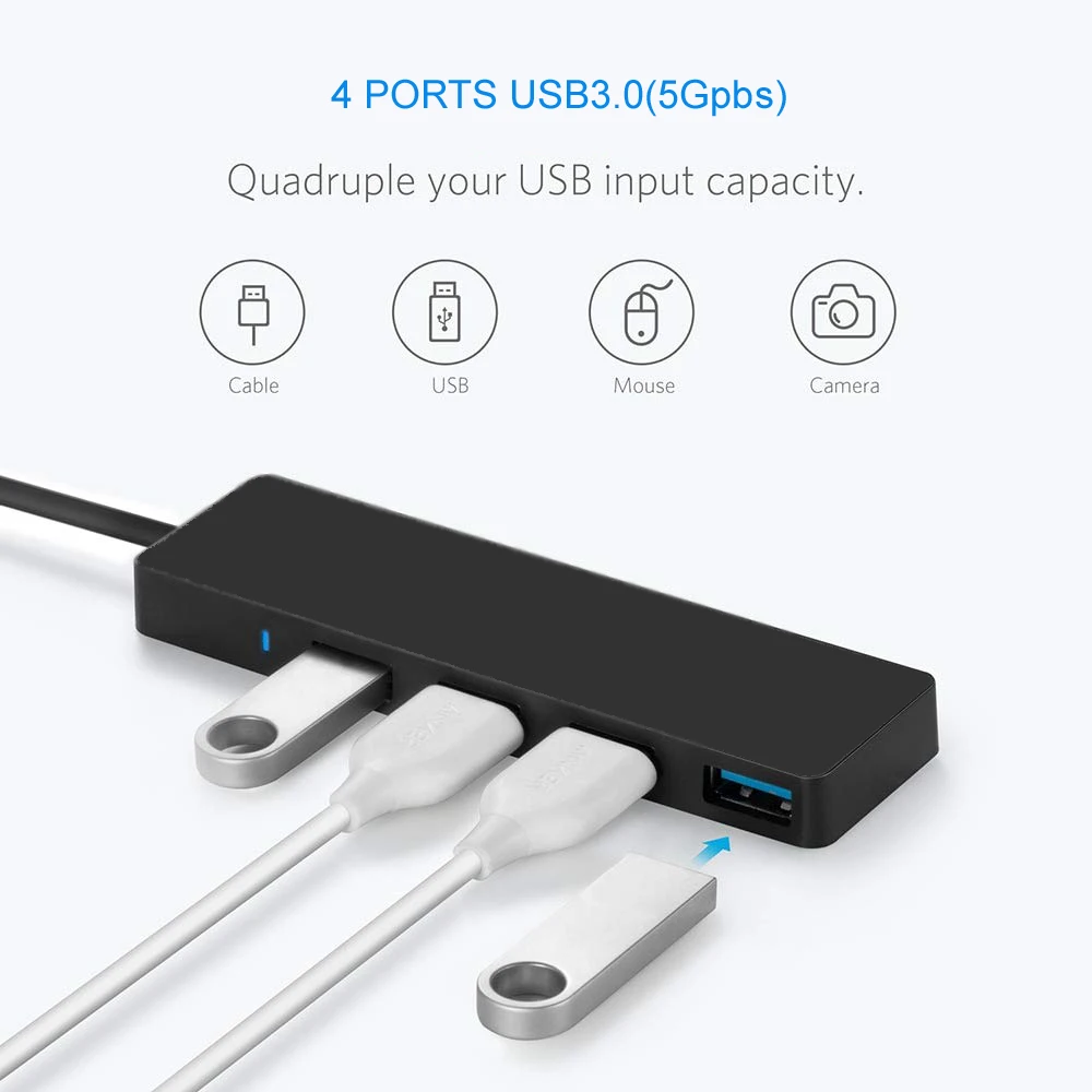 

4-port usb 2.0 hub with individual power switches, Black white