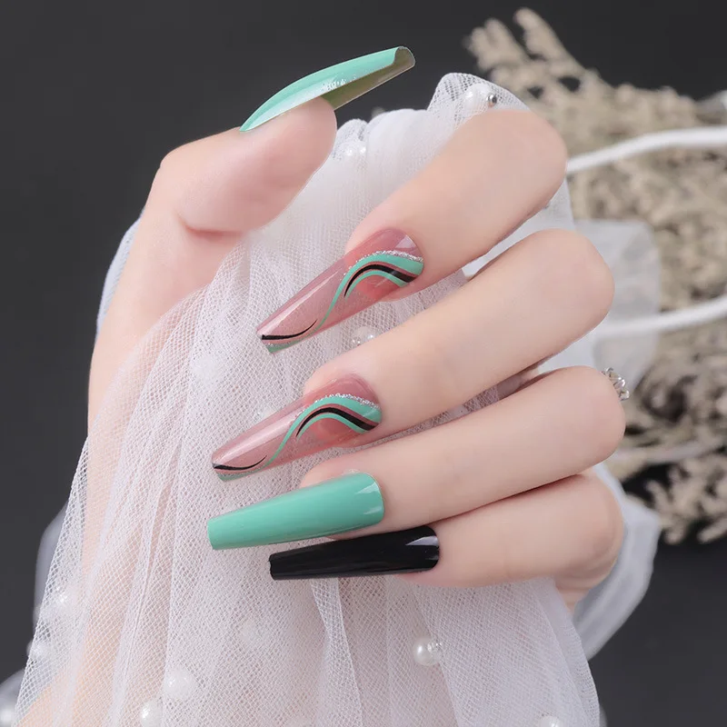 Sapphire Green Long Ballet Nail Gradient Black Bright Surface Jelly Translucent nail patch Wearable Artificial Fingernails
Sapphire Green Long Ballet Nail Gradient Black Bright Surface Jelly Translucent nail patch Wearable Artificial Fingernails