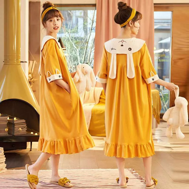 Japan and South Korea summer short-sleeved cotton nightdress home service girl sweet cute cartoon mid-length cotton long skirt
Japan and South Korea summer short-sleeved cotton nightdress home service girl sweet cute cartoon mid-length cotton long skirt