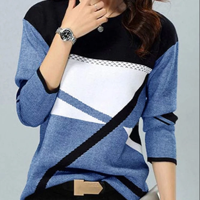 New women's long sleeve casual color contrast positioning printed round collar T-shirt, As photo
New women's long sleeve casual color contrast positioning printed round collar T-shirt, As photo