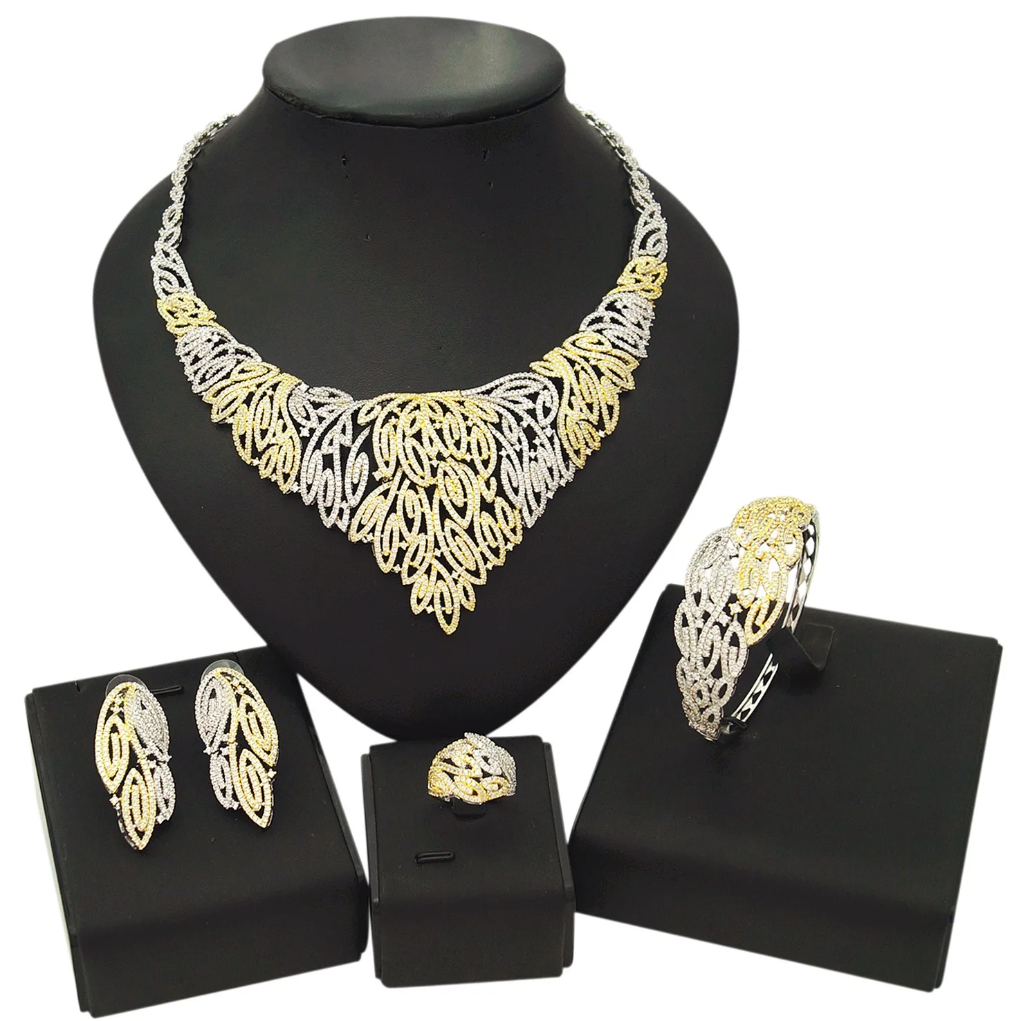 Four Luxury Jewelry Sets American Diamond Necklace Earrings Bracelet Ring for Women Elegant on Wedding and Party or Daily Life
Four Luxury Jewelry Sets American Diamond Necklace Earrings Bracelet Ring for Women Elegant on Wedding and Party or Daily Life