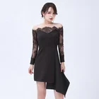 Latest Design Black Elegant Off Shoulder Long Sleeve Casual Dresses Party Evening Lace Bodycon Dress