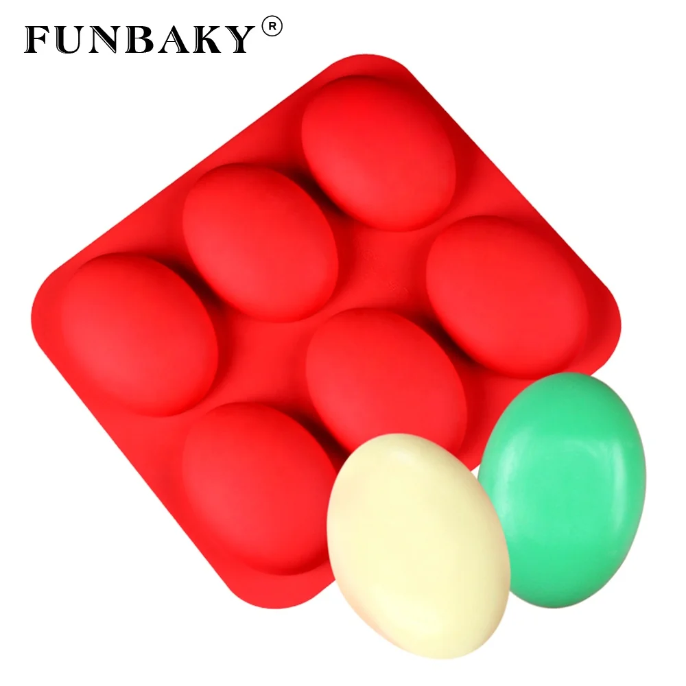 JSC2919 FUNBAKY Nonstick handmade 6 cavity oval egg shape large volume scented soap mold silicone cake mold home application, Customized color
JSC2919 FUNBAKY Nonstick handmade 6 cavity oval egg shape large volume scented soap mold silicone cake mold home application, Customized color
