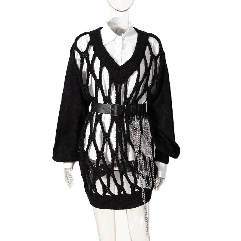 TWOTWINSTYLE V Neck Long Sleeve Oversized Hollow Out Solid Knitting Women Pullover Sweater
TWOTWINSTYLE V Neck Long Sleeve Oversized Hollow Out Solid Knitting Women Pullover Sweater