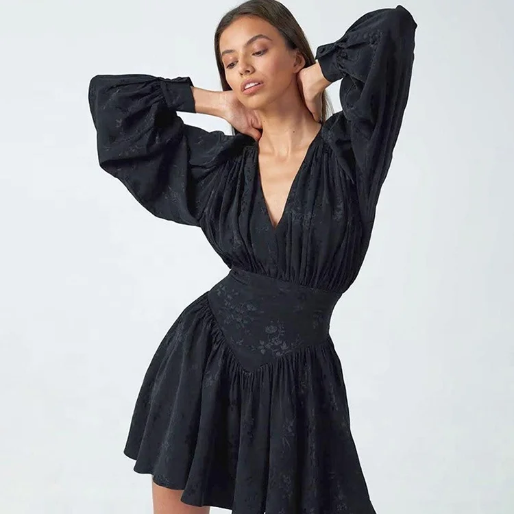 Spring Autumn Fashion Lantern Long Sleeve V-neck High Waist Bodycon Ruffle Dress Sexy Women, Black
Spring Autumn Fashion Lantern Long Sleeve V-neck High Waist Bodycon Ruffle Dress Sexy Women, Black