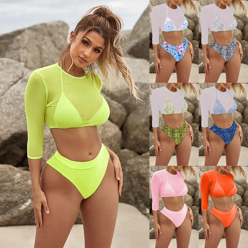 2021 Wholesale Mesh 3 Piece Bikini Split Swimsuit Cover Up High Waist Sexy Long Sleeve Sunscreen Surfing Swimsuit
2021 Wholesale Mesh 3 Piece Bikini Split Swimsuit Cover Up High Waist Sexy Long Sleeve Sunscreen Surfing Swimsuit