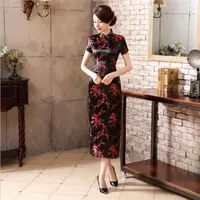 

New Satin Women Traditional Chinese Cheongsam Dresses Vestido Printing Stand Collar Short Sleeve Cheongsam