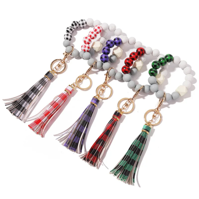 Christmas Style Wooden Beads Wood disc Silicone Bead Wristband keychain PU Tassel Bracelet Keychain
Christmas Style Wooden Beads Wood disc Silicone Bead Wristband keychain PU Tassel Bracelet Keychain