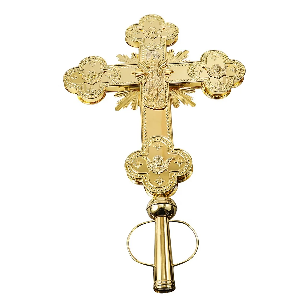 

Deluxe Large Size Handheld Cross of Position Symbol for Ethiopian Orthodox Church with Gold Plating and Double Side Craft