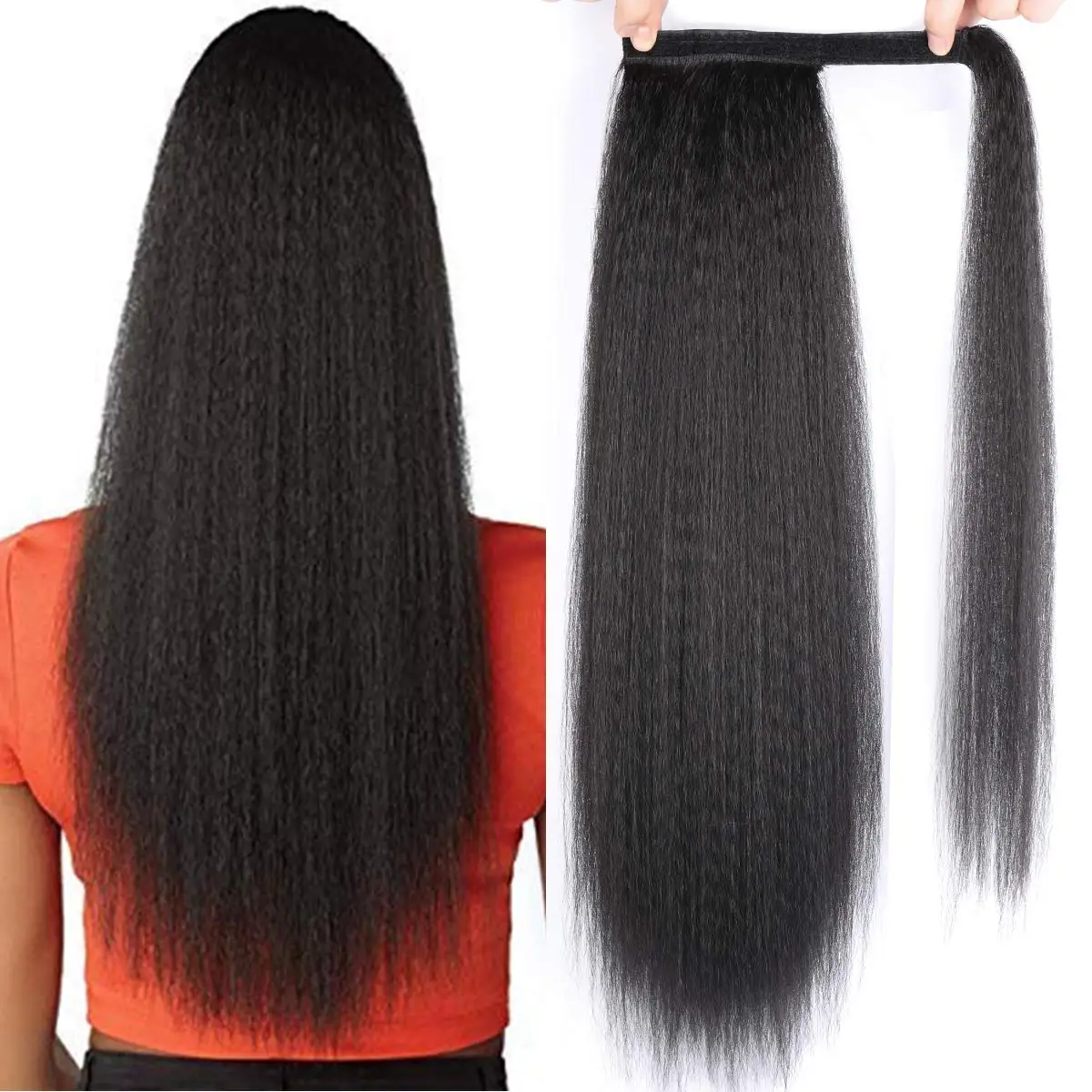 

Amazon Hot Sale Yaki Fluffy Hair Bundle Ponytail 24 Inch Synthetic Hair Ponytails, Pic showed
