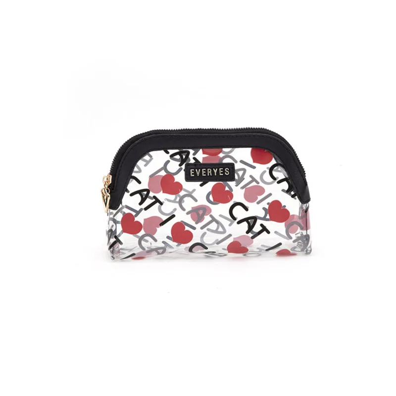 Hot Sale Waterproof Travel Clear Black And Red Love Makeup Bag With Black Zipper 
Hot Sale Waterproof Travel Clear Black And Red Love Makeup Bag With Black Zipper