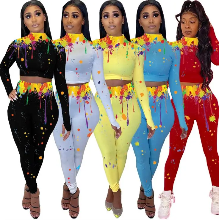 Fall Sexy Shaping High Neck Color Splash Ink Casual Women Jogging 2 Piece Women Clothing Sets, As pictures
Fall Sexy Shaping High Neck Color Splash Ink Casual Women Jogging 2 Piece Women Clothing Sets, As pictures