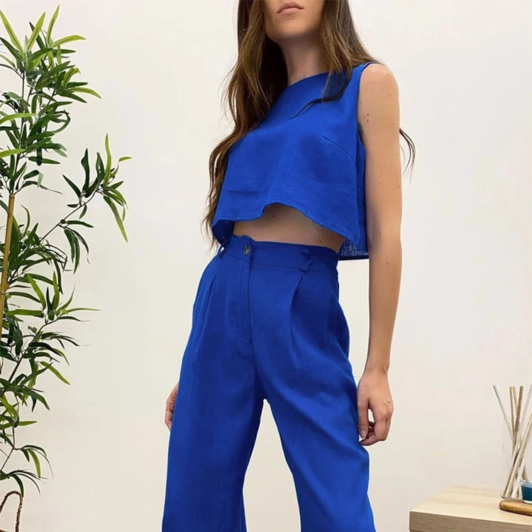 High Street Casual Cotton Linen Clothing Blue Sleeveless Tank Tops Matching Sets Summer Outfits Two Piece Pants Set
High Street Casual Cotton Linen Clothing Blue Sleeveless Tank Tops Matching Sets Summer Outfits Two Piece Pants Set
