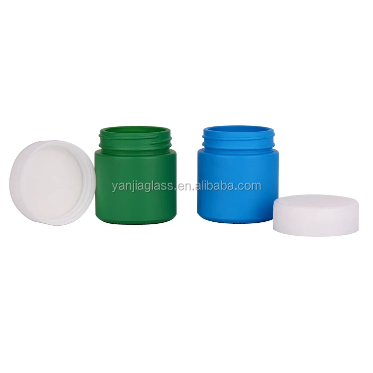 Custom 90ml 3oz straight side matte green blue painted glass storage jar container with plastic cap