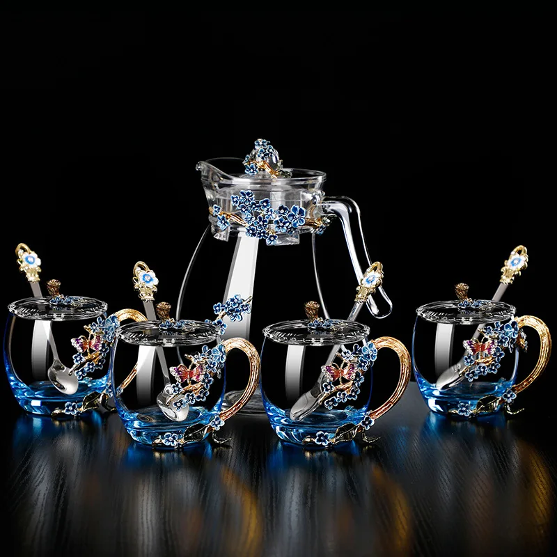 Enamel Glass Floral Tea Cup Set Creative Heat Resistant Crystal Glass Tea Pots Sets With 4 PCS Cups Gift Tea Set, Transparent
Enamel Glass Floral Tea Cup Set Creative Heat Resistant Crystal Glass Tea Pots Sets With 4 PCS Cups Gift Tea Set, Transparent