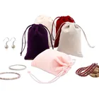 Custom Printed Logo Suede Velvet Drawstring Jewellery Purple Pouch Gift Bag for Glasses Phone Pen