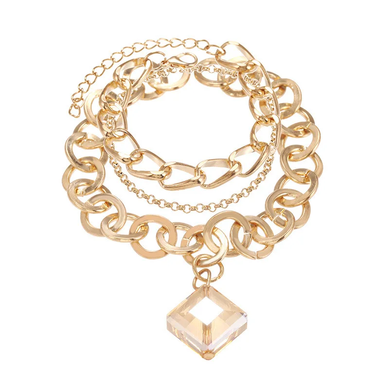 Fashion simple and versatile ladies jewelry Diamond crystal pendant chain bracelet, Gold
Fashion simple and versatile ladies jewelry Diamond crystal pendant chain bracelet, Gold