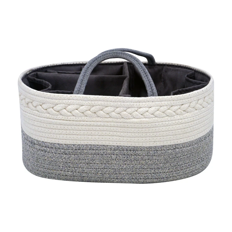 2021hot Sale Large Lined 100% Safety Cotton Rope Baby Diaper Caddy With Handles, Gray and green
2021hot Sale Large Lined 100% Safety Cotton Rope Baby Diaper Caddy With Handles, Gray and green