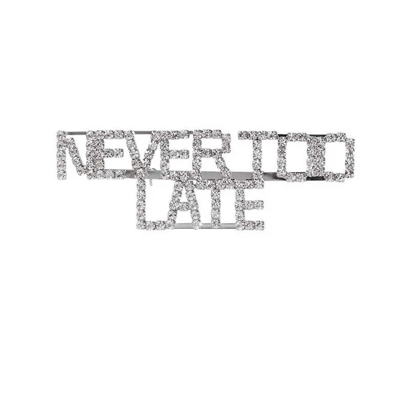 High Quality Trendy Wholesale Fashion Silver Plated Words Never Too Late Tassels Rhinestone Women Girl Custom Brooches, As picture
High Quality Trendy Wholesale Fashion Silver Plated Words Never Too Late Tassels Rhinestone Women Girl Custom Brooches, As picture