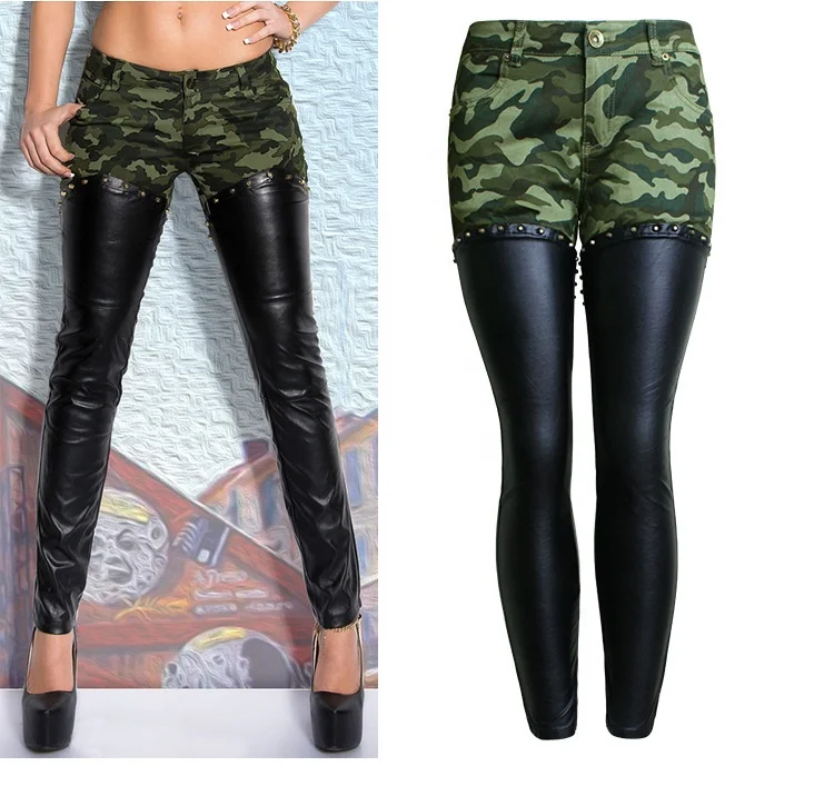 Autumn Winter Stitching PU Leather Pants Rivets Women's Trousers & pants Slim Fit Camouflage Pants Women, As pictures show
Autumn Winter Stitching PU Leather Pants Rivets Women's Trousers & pants Slim Fit Camouflage Pants Women, As pictures show