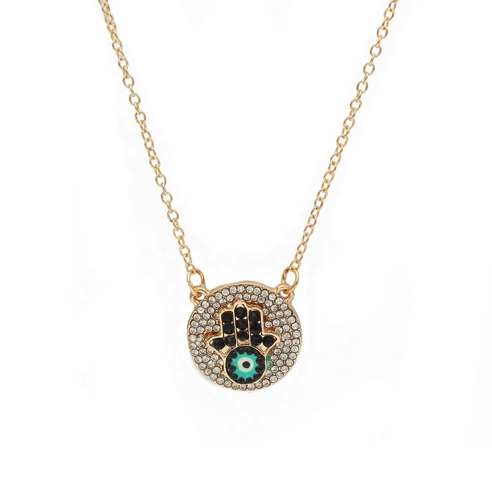 European Fashion Gold Plating Full Diamond Round Hand Pendant Necklace Cubic Zirconia Blue Evil Eyes Hand Necklace For Women
European Fashion Gold Plating Full Diamond Round Hand Pendant Necklace Cubic Zirconia Blue Evil Eyes Hand Necklace For Women