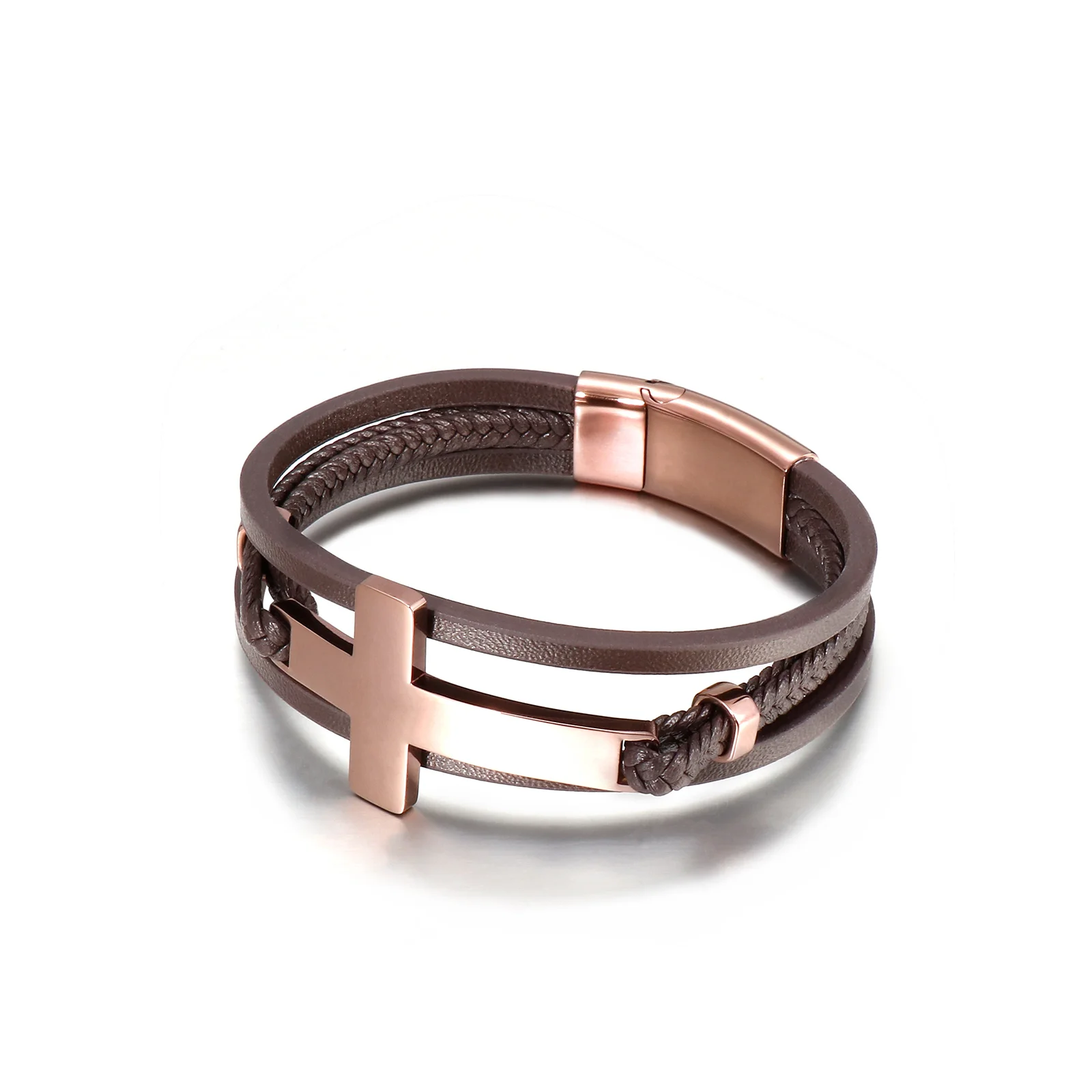 KALEN Multi-layer leather cowhide link stainless steel cross bracelet, Gold /silver/ black
KALEN Multi-layer leather cowhide link stainless steel cross bracelet, Gold /silver/ black