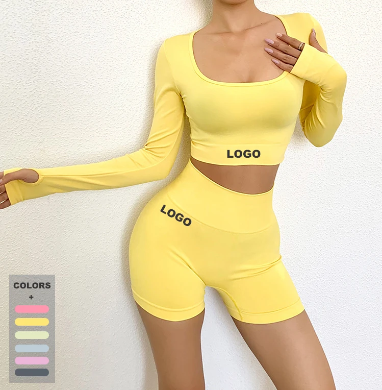 Custom Women Long Sleeve Top And Shorts Set High Waist Ladies Two Piece Workout Sets Short Gym Fitness Yoga Set, As shown
Custom Women Long Sleeve Top And Shorts Set High Waist Ladies Two Piece Workout Sets Short Gym Fitness Yoga Set, As shown