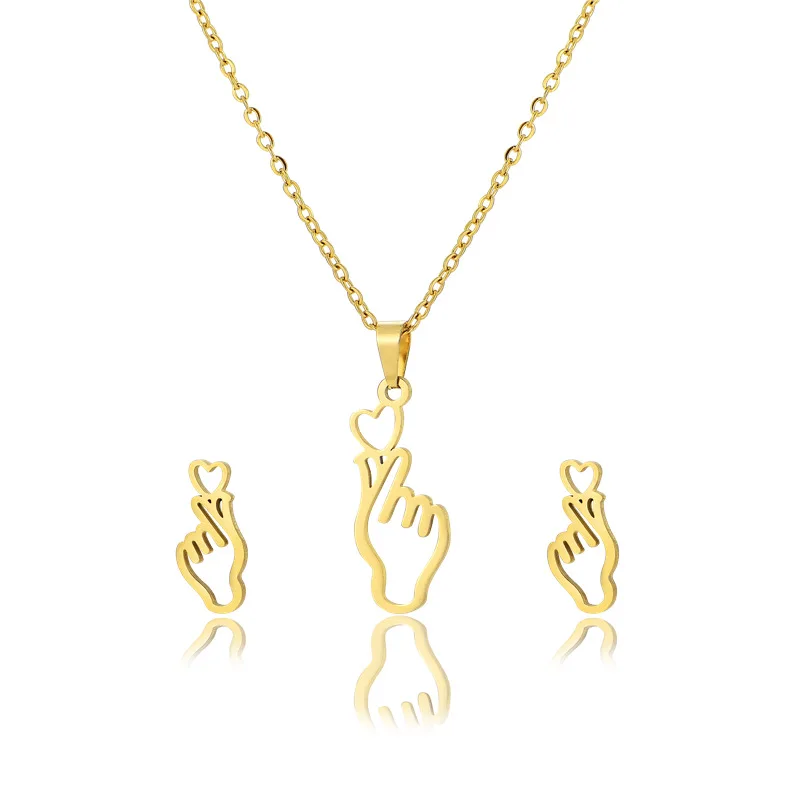 New Hot Selling Hollow Gesture Heart Charm Necklace Studs Set Simple Clavicle Chain 304 Stainless Steel Jewelry Wholesale, Picture color
New Hot Selling Hollow Gesture Heart Charm Necklace Studs Set Simple Clavicle Chain 304 Stainless Steel Jewelry Wholesale, Picture color