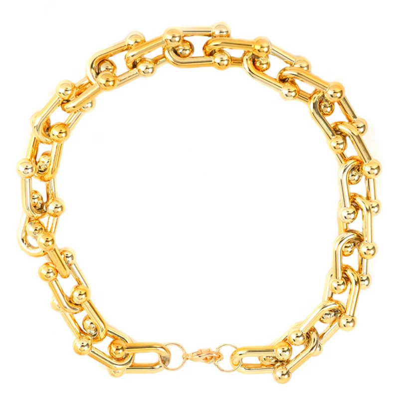 New hot selling fashion stainless steel 18K gold U shaped link double bead horseshoe necklace jewelry, Custom color 
New hot selling fashion stainless steel 18K gold U shaped link double bead horseshoe necklace jewelry, Custom color