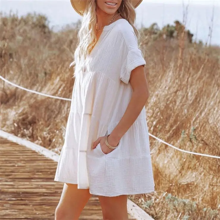 PEARL Wholesale Summer Solid Color Short Sleeve Loose V Neck Casual Dress Women 2021 Dresses Women Lady
PEARL Wholesale Summer Solid Color Short Sleeve Loose V Neck Casual Dress Women 2021 Dresses Women Lady