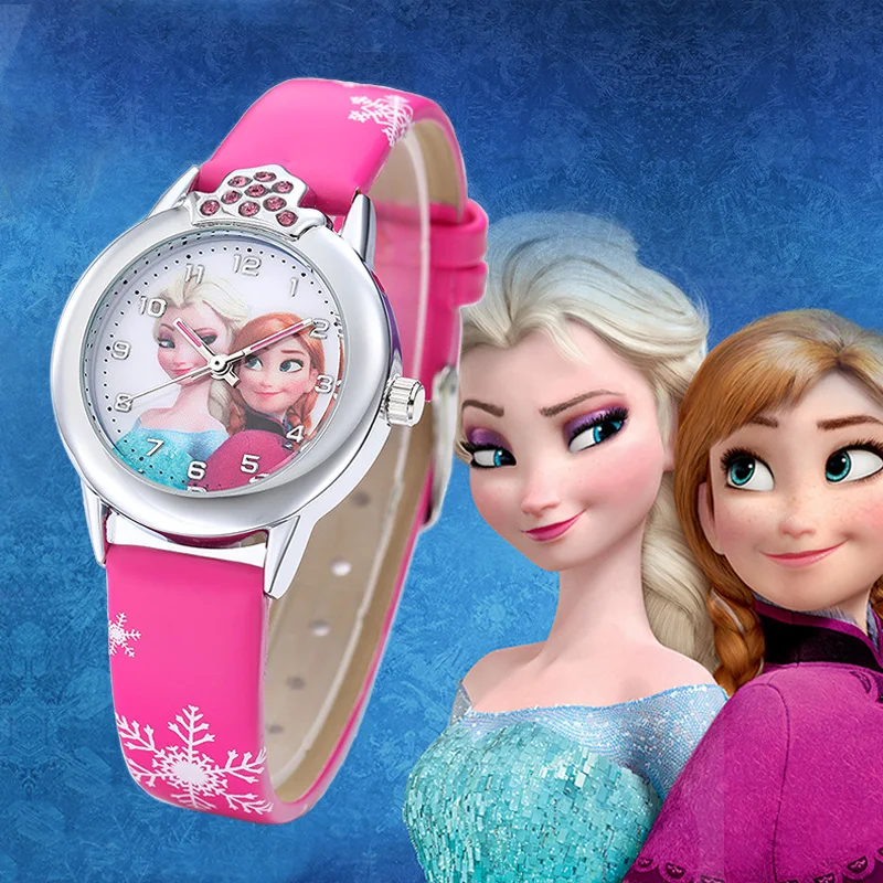 Dondurulmuş oyuncaklar karikatür sevimli izle prenses Elsa moda kauçuk deri kuvars Wctches hediye kız çocuklar için