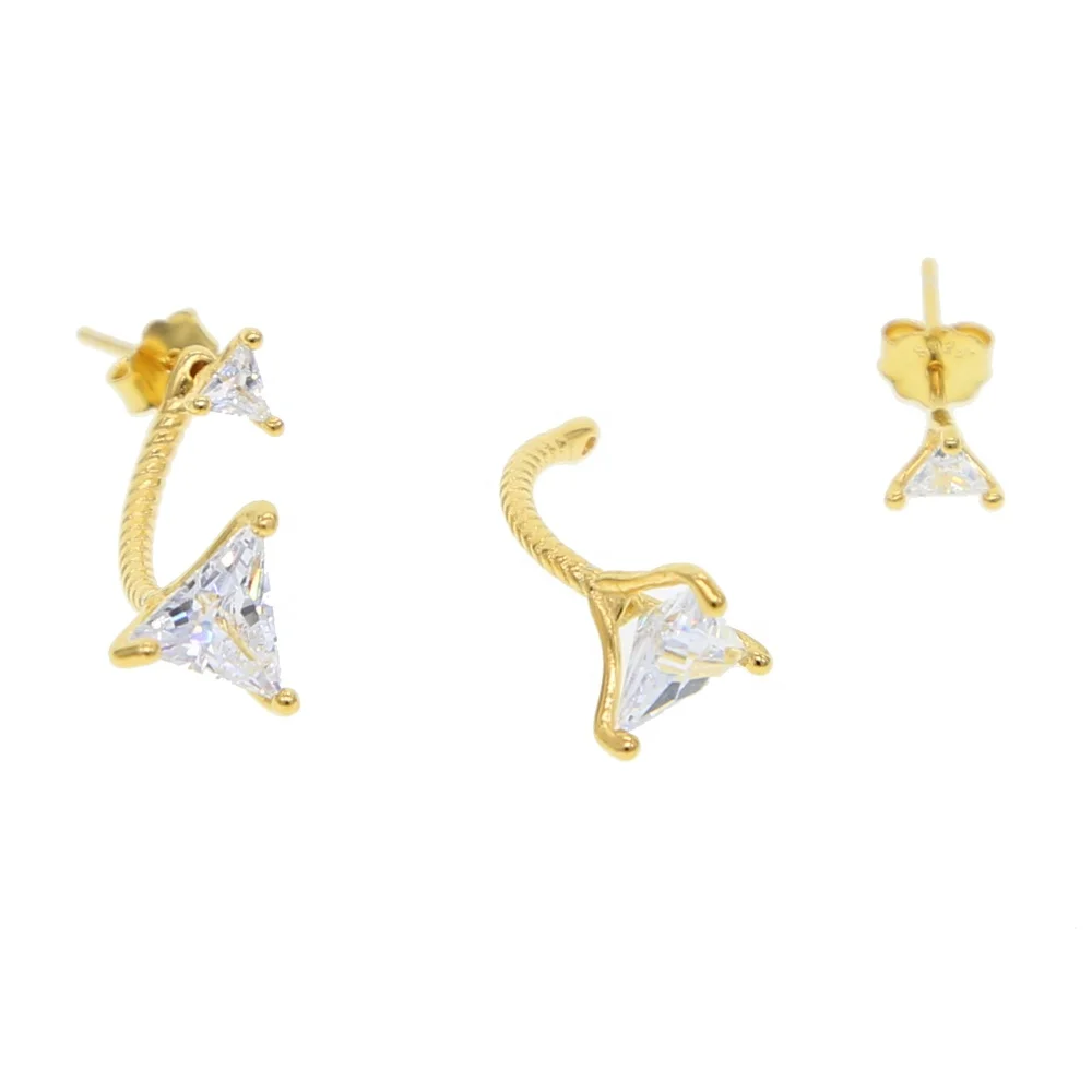 925 sterling silver prong setting triangle stud earring fit fashion women wedding gold filled Detachable crystal Earrings 
925 sterling silver prong setting triangle stud earring fit fashion women wedding gold filled Detachable crystal Earrings