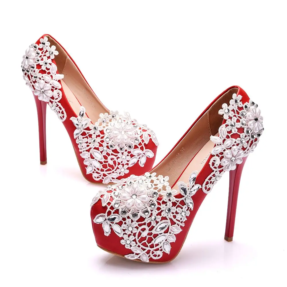 14cm Fashion Women Top High Heels Wedding Pumps Elegant Shoes Ladies Lace Platform Sweet Pearls Diamond Wedding Heels
14cm Fashion Women Top High Heels Wedding Pumps Elegant Shoes Ladies Lace Platform Sweet Pearls Diamond Wedding Heels