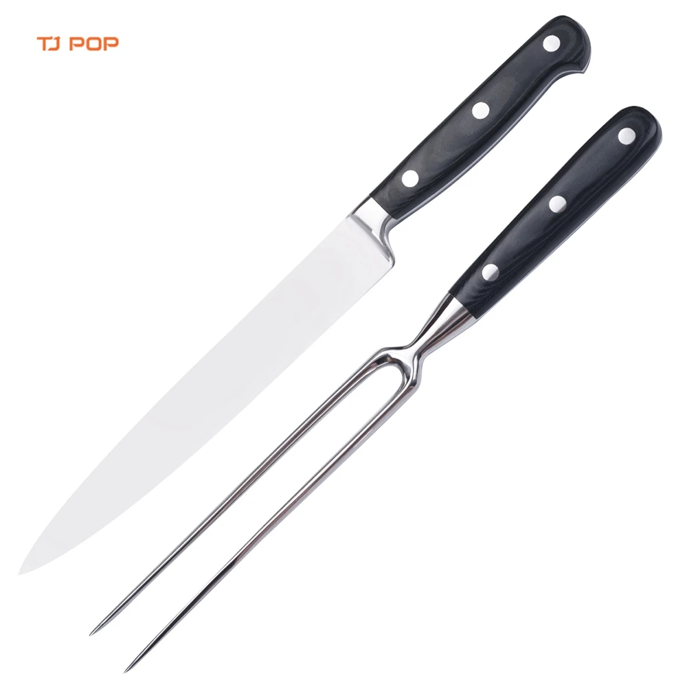 Toptan 2 Set bıçak ve çatal oyma mutfak bıçak Micarta kolu ile barbekü araçları et oyma dilimleme bıçağı